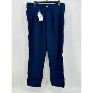 Porter‎ & Ash Pants Mens 34 Blue Solid Straight Fit Linen Blend Modern New